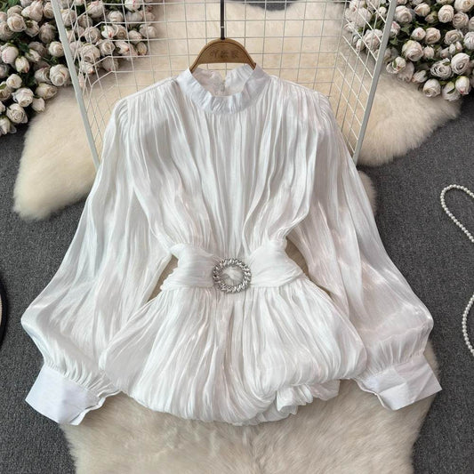 French Style Light Luxury Top for Women - Elegant Lantern Sleeves - Buy Center