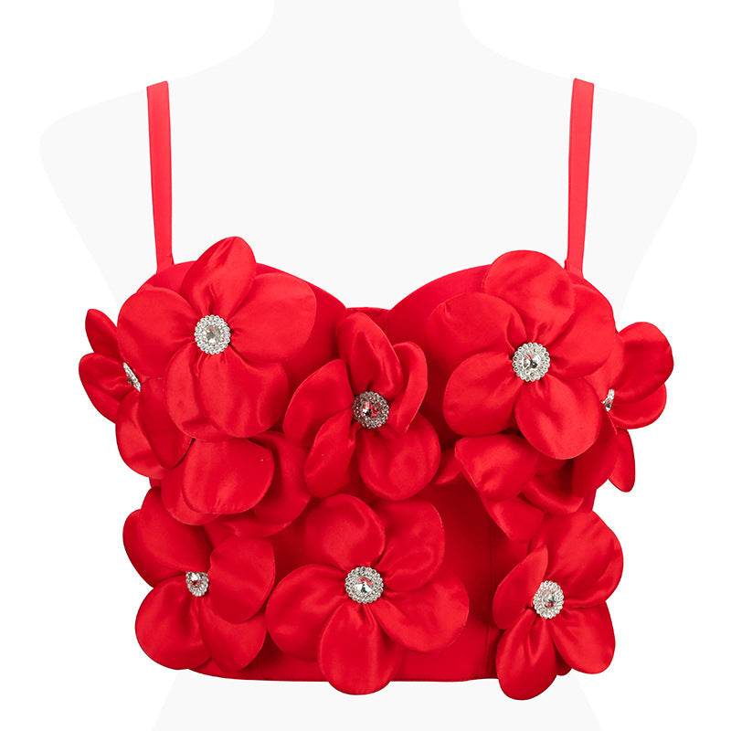 New Dopamine Floral Rhinestone Bandeau Top - Stylish Women's Sling Camis 2025 - Buy Center