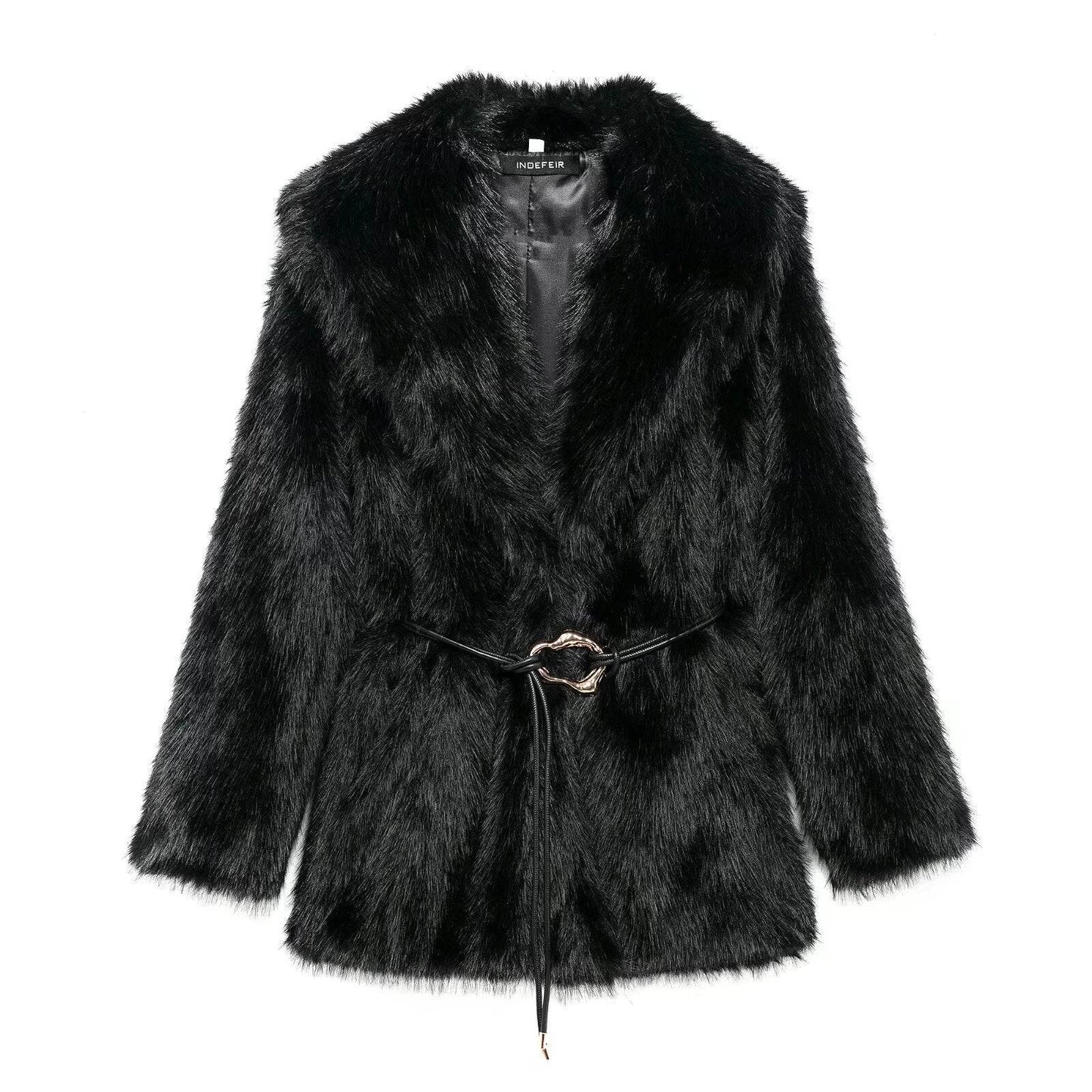 New Faux Fur Lapel Coat - Stylish Waist Tight Jacket for Chic Looks - Buy Center