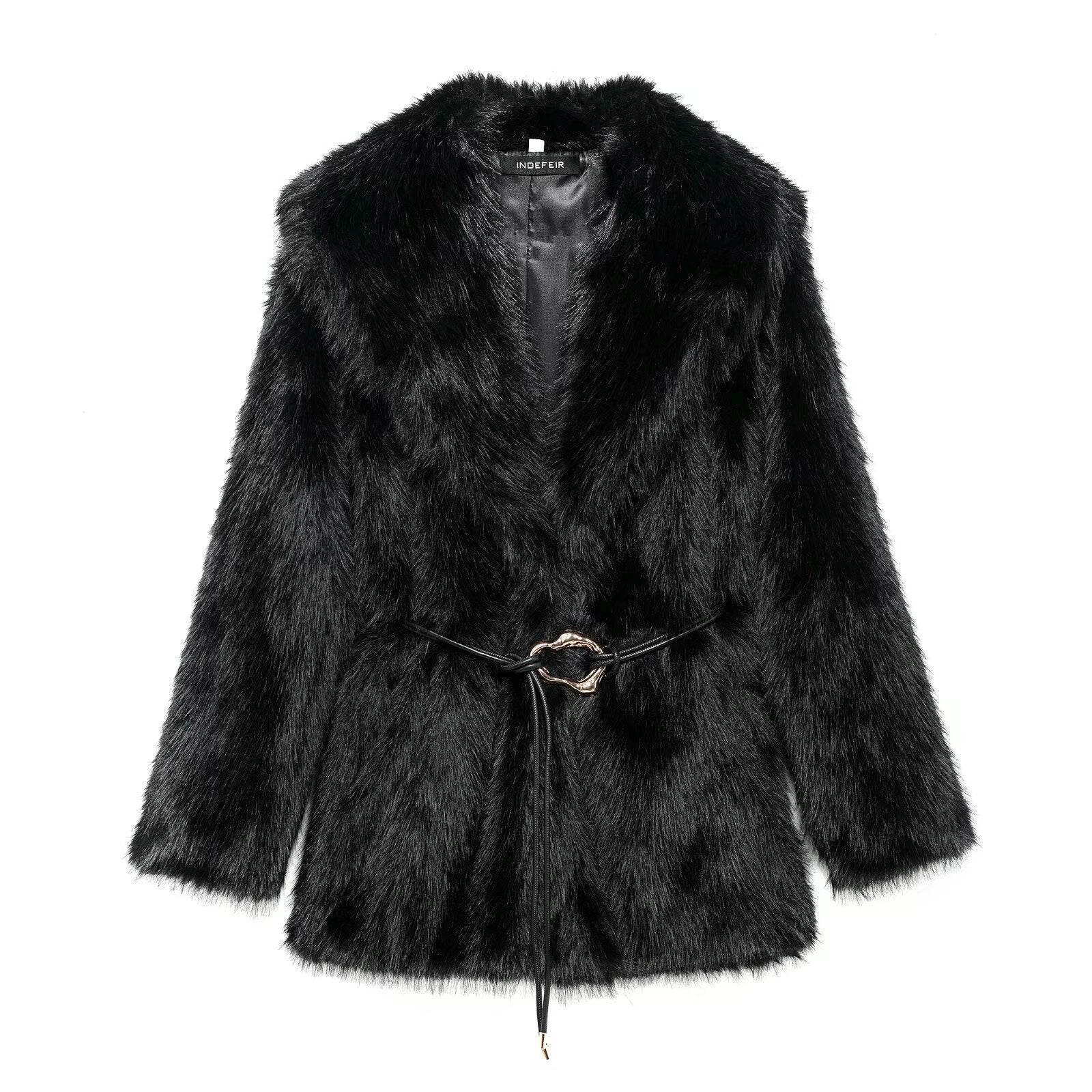 New Faux Fur Lapel Coat - Stylish Waist Tight Jacket for Chic Looks - Buy Center