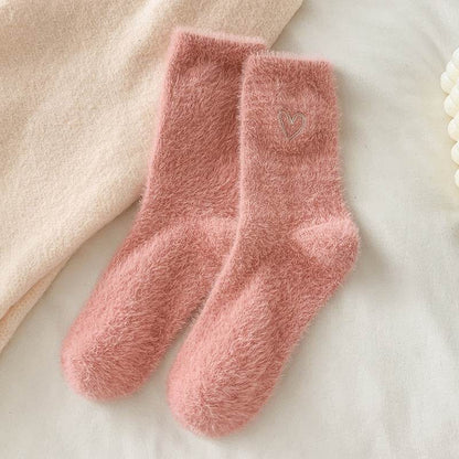 Women's Love Embroidered Plush Socks - Cozy Mink Fur, Non-Slip Design - Buy Center
