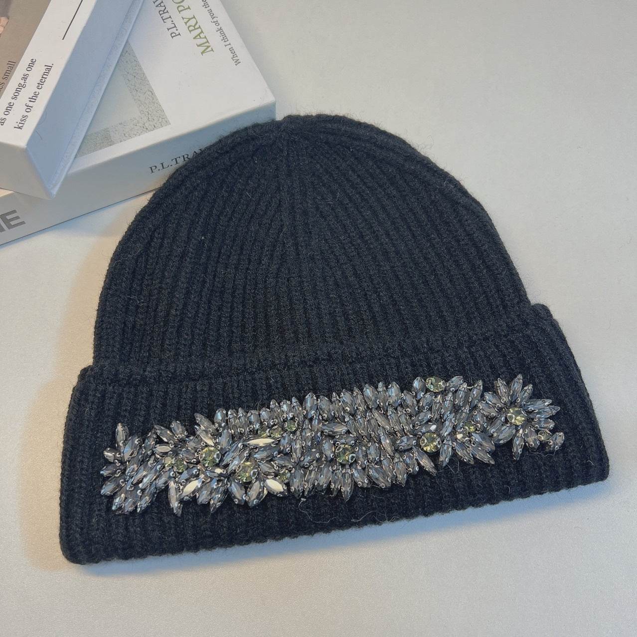 Women's Stylish Rhinestone Woolen Cap - Trendy Autumn & Winter Essential - Buy Center