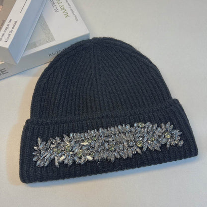 Women's Stylish Rhinestone Woolen Cap - Trendy Autumn & Winter Essential - Buy Center