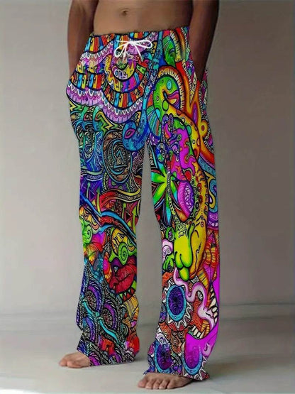 Digital Printing Casual Elastic Pants for Men - Trendy Wide Leg Style - Buy Center