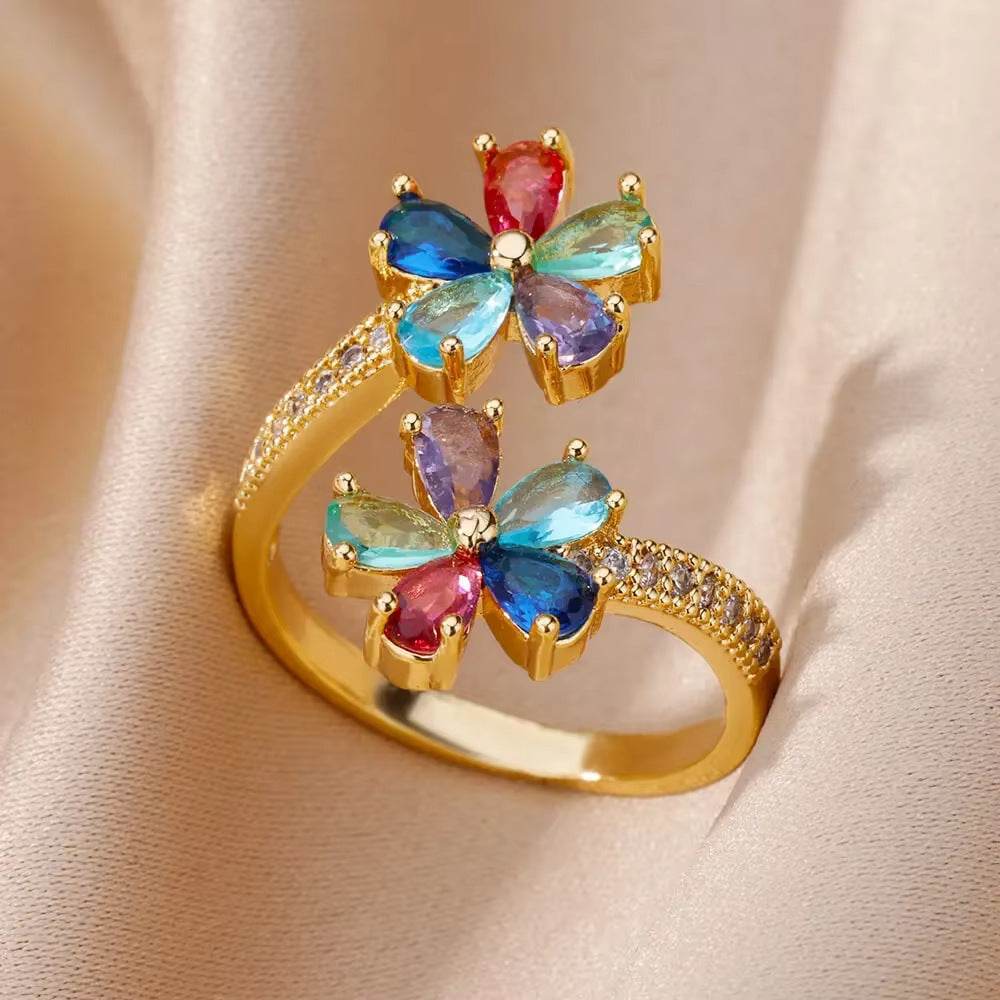 Buy Center Copper Inlaid Zircon Ring - Elegant Open Design for Women - Buy Center