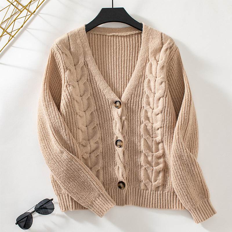 Vintage Women's Sweater Coat - Single-Breasted Warmth in Khaki/Gray - Buy Center