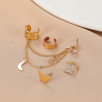 Elegant Rhinestone Butterfly Non-Piercing Earrings Set - 4 Stylish Pieces - Buy Center