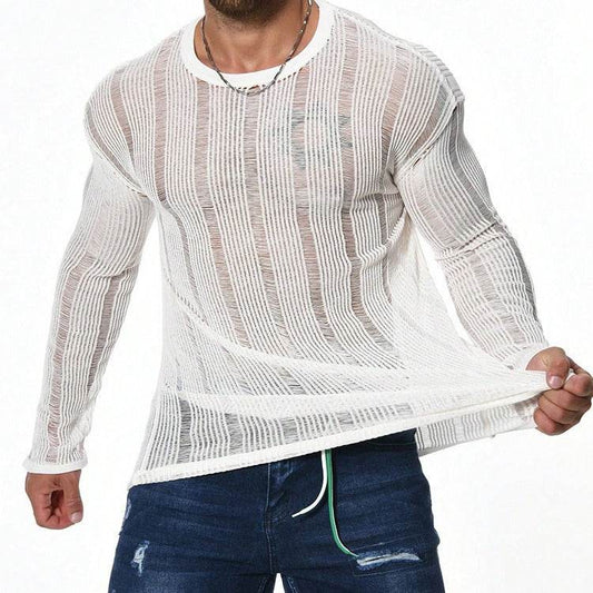 Loose Fit Long Sleeve Sweater for Men - Versatile Style in White & Brown - Buy Center