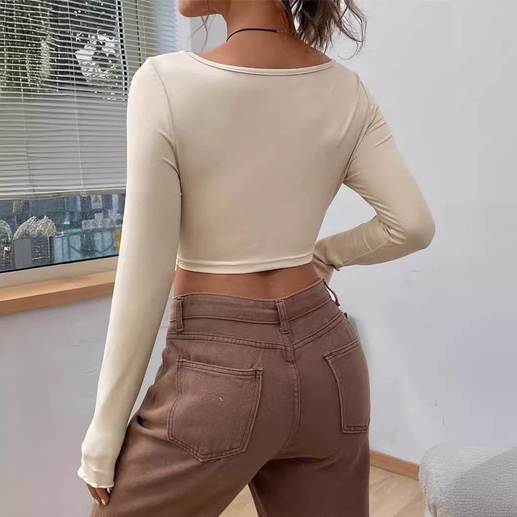 Slim-Fit Front Twist Long Sleeve T-Shirt for Women - Stylish 2025 Essential - Buy Center
