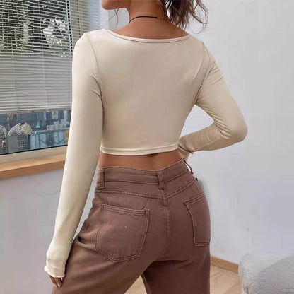 Slim-Fit Front Twist Long Sleeve T-Shirt for Women - Stylish 2025 Essential - Buy Center