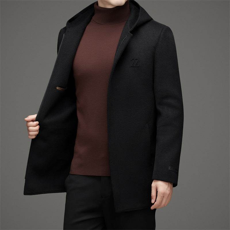Men's Hooded Reversible Woolen Coat - Stylish Thickened Winter Parka - Buy Center