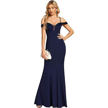 Women's Off-Neck Sling Evening Dress - Short Sleeve, Distressed Style - Buy Center