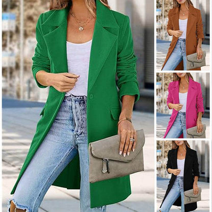 Women's Woolen Cardigan Coat - Stylish Rose Red, Green, Yellow, Black - Buy Center