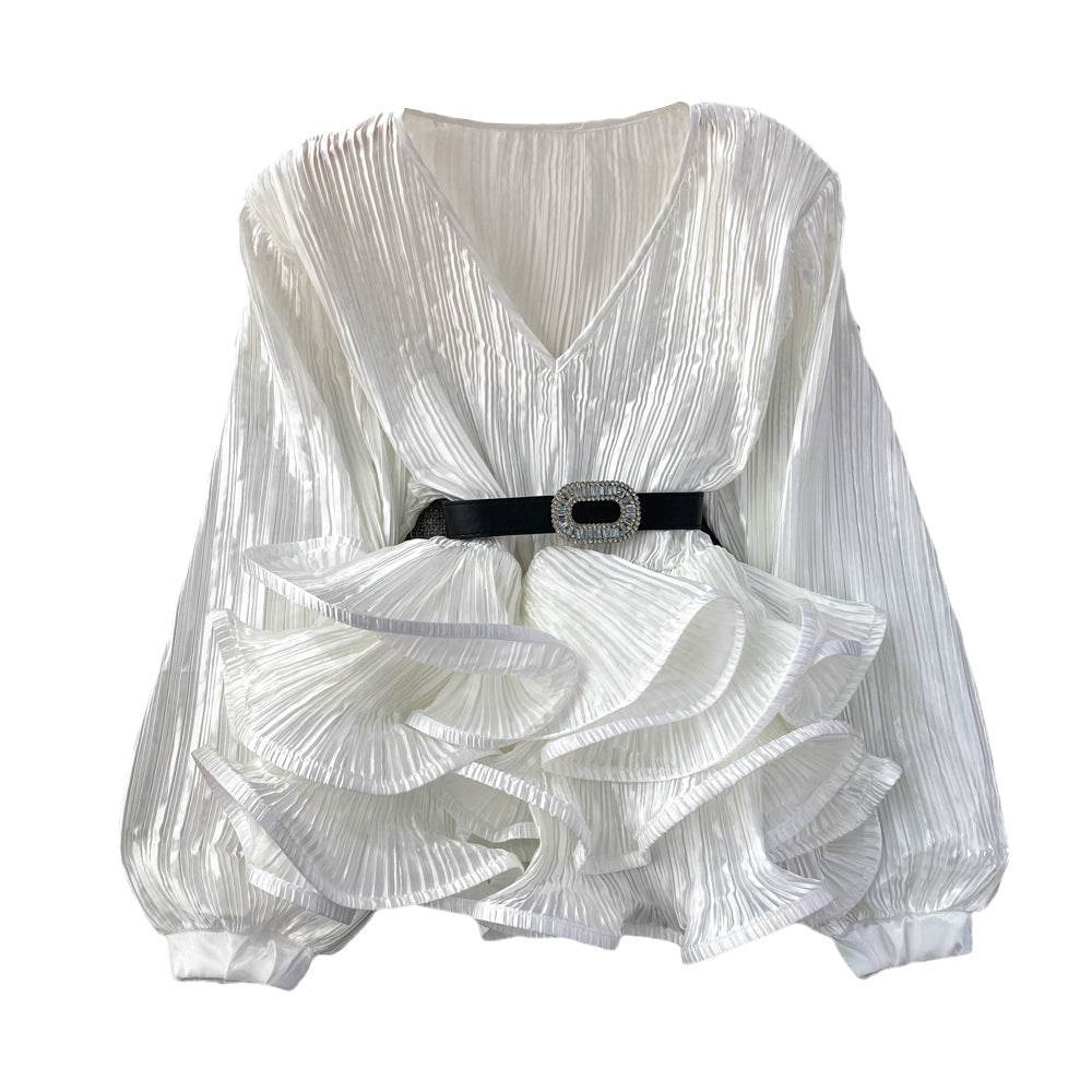 Lantern Sleeve V-Neck Pullover Shirt - Stylish Free Size Blouse for 2025 - Buy Center