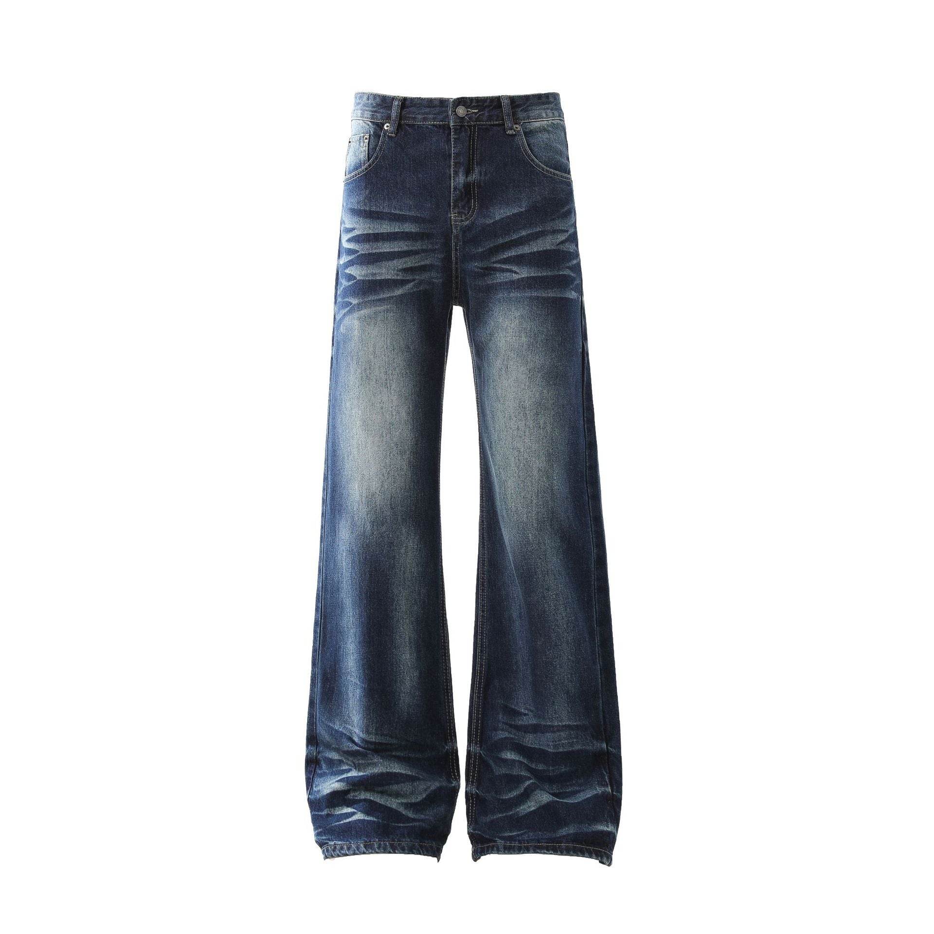Stylish Men's Retro Washed White Straight Jeans - Mid-Waist Comfort Fit - Buy Center