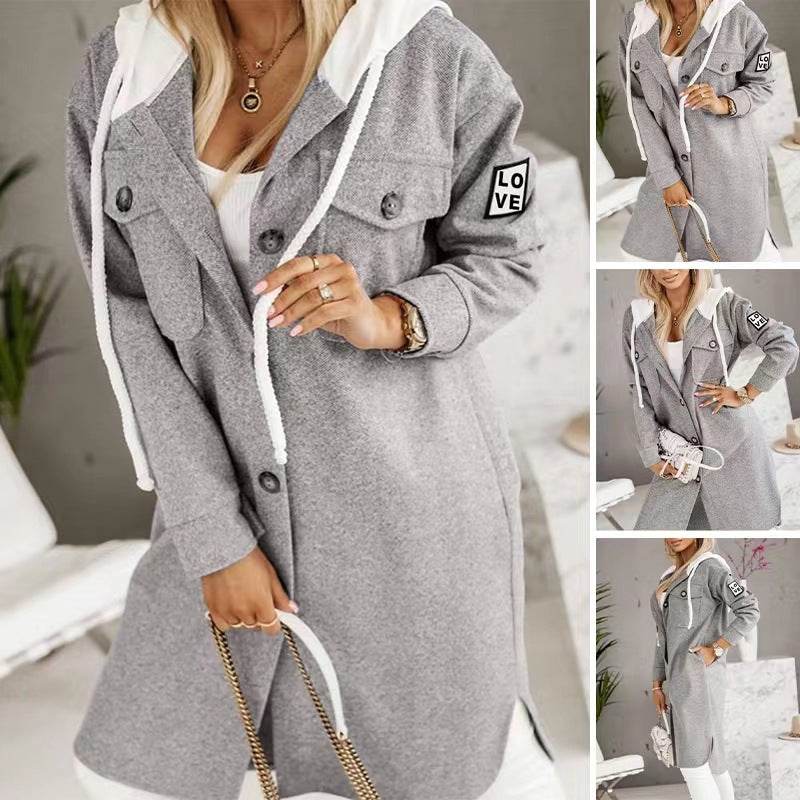 Buycenter Women’s Fashion Hooded Trench Coat - Long Sleeve, Button Closure - Buy Center