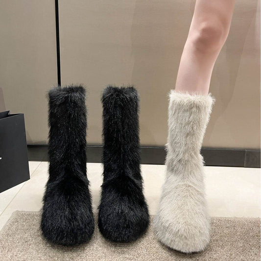 Stylish Women's Fleece-Lined Cotton Boots - Thick Bottom, Thermal Insulated - Buy Center