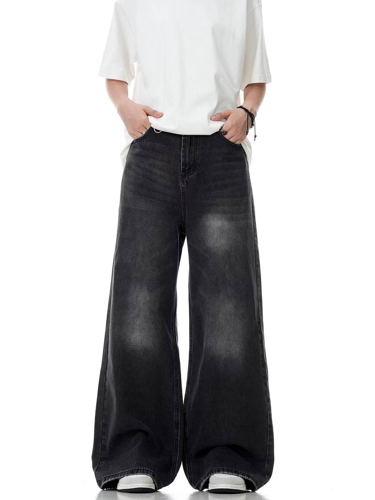 Washed Distressed Black Jeans for Men - Straight Loose Fit, Modern Style - Buy Center