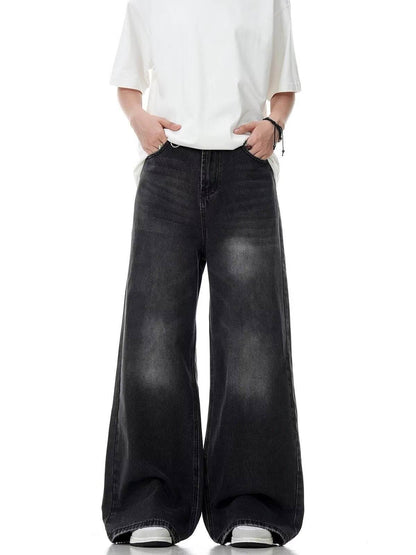 Washed Distressed Black Jeans for Men - Straight Loose Fit, Modern Style - Buy Center