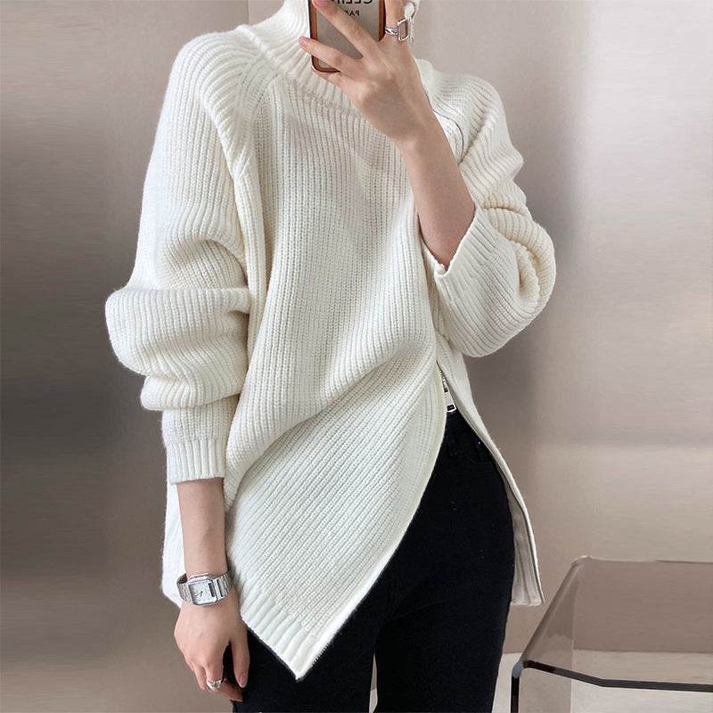 Stylish Plus Size Turtleneck Sweater Coat - Cozy Double-Headed Zipper - Buy Center