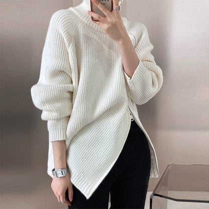 Stylish Plus Size Turtleneck Sweater Coat - Cozy Double-Headed Zipper - Buy Center