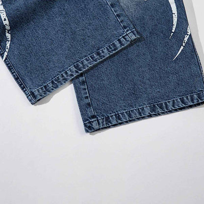 Men's Thorn Printed Washed Jeans - Trendy High Street Style for Comfort
