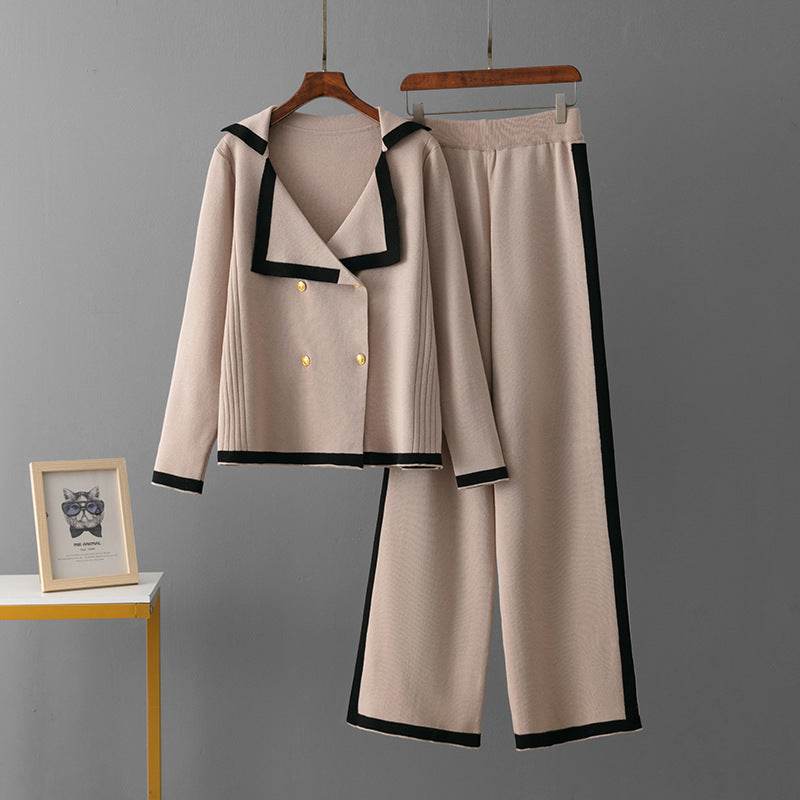 BuyCenter Embossed Fashion Suit - Trendy Round Neck Sweater & Loose Pants - Buy Center