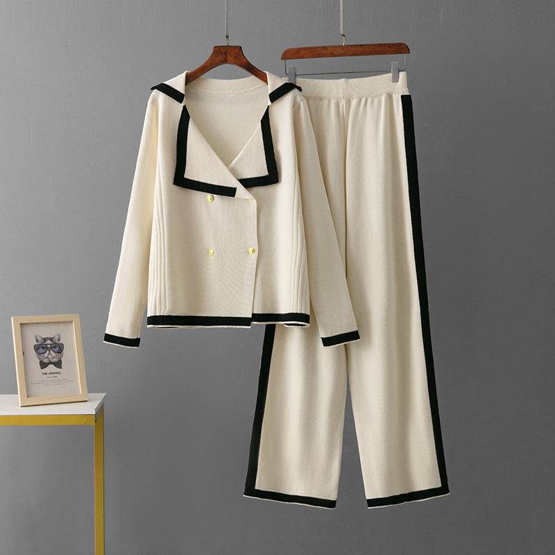 BuyCenter Embossed Fashion Suit - Trendy Round Neck Sweater & Loose Pants - Buy Center