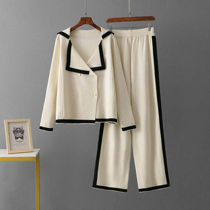BuyCenter Embossed Fashion Suit - Trendy Round Neck Sweater & Loose Pants - Buy Center