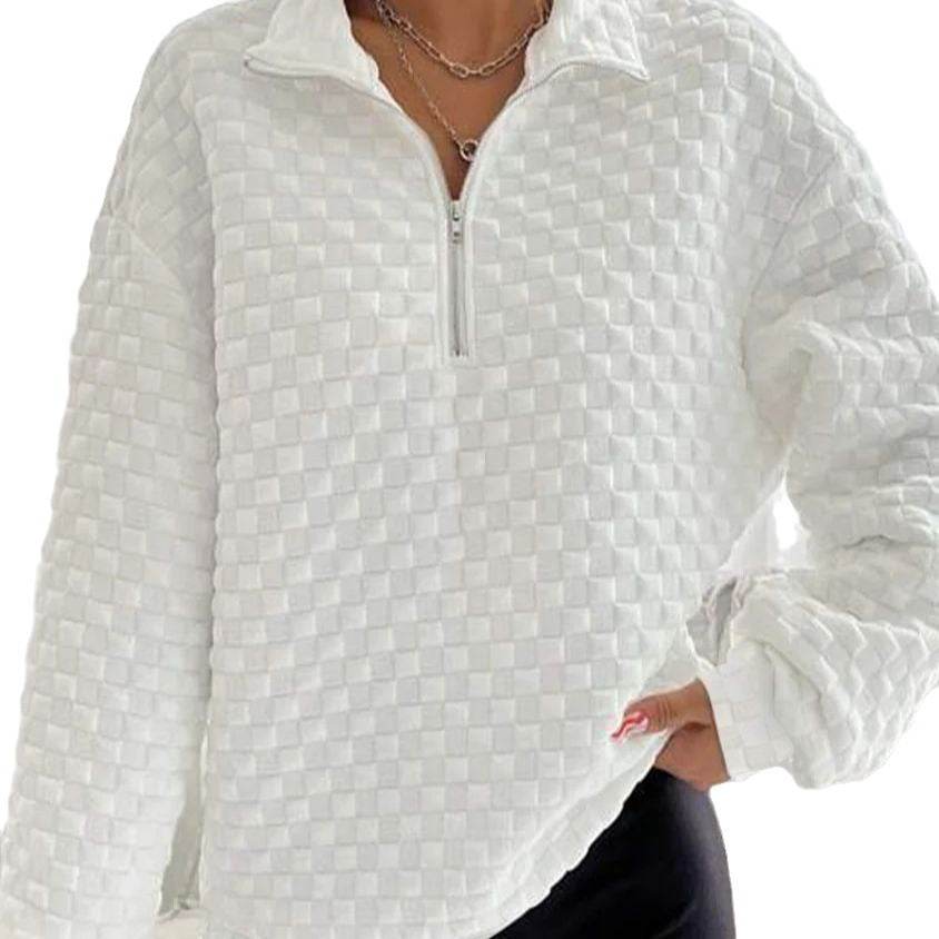 Women's Zippered Knitting Sweater - Trendy Long Sleeve Pullover Style - Buy Center