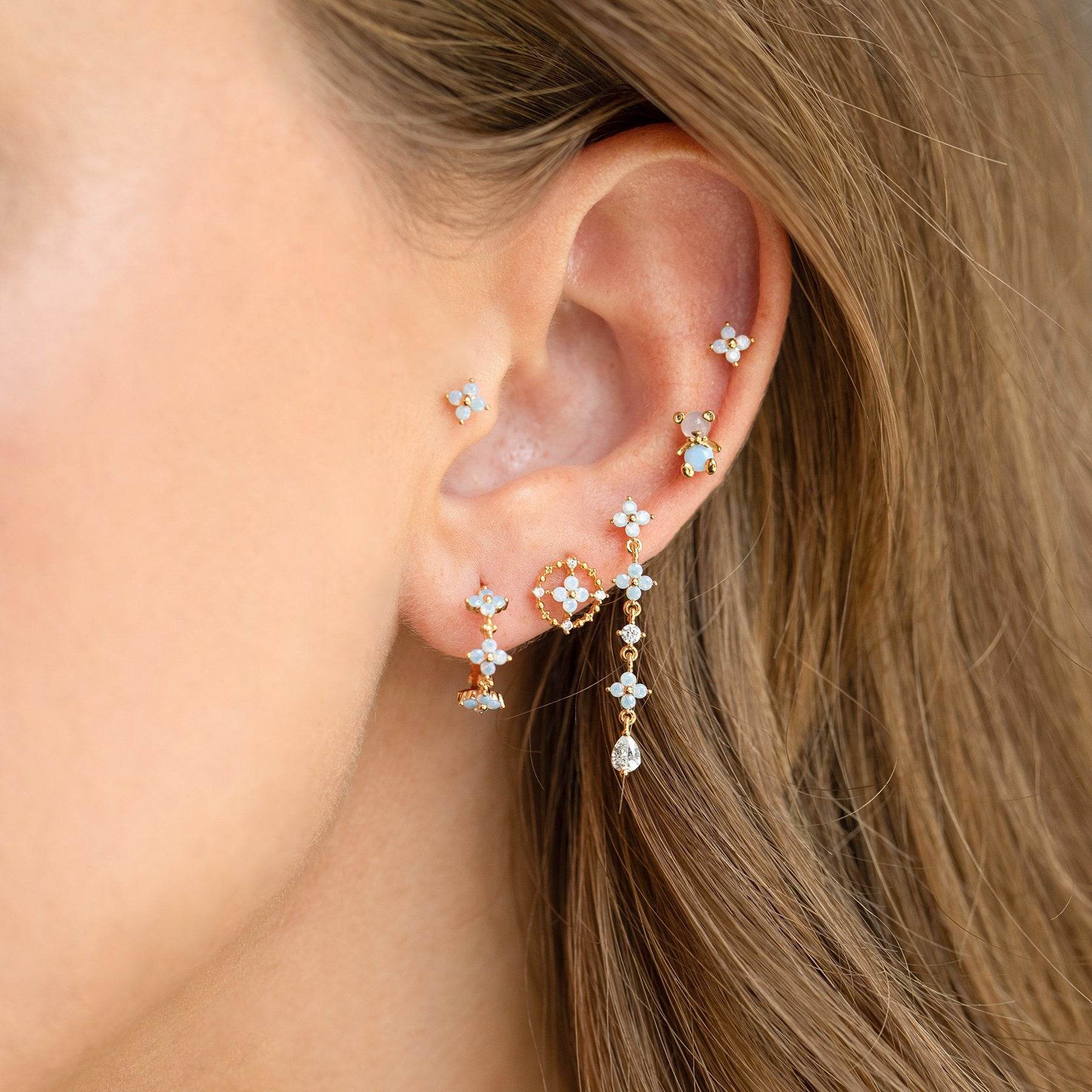 Elegant 18K Gold Bear Flower Tassel Ear Studs - European & American Style - Buy Center