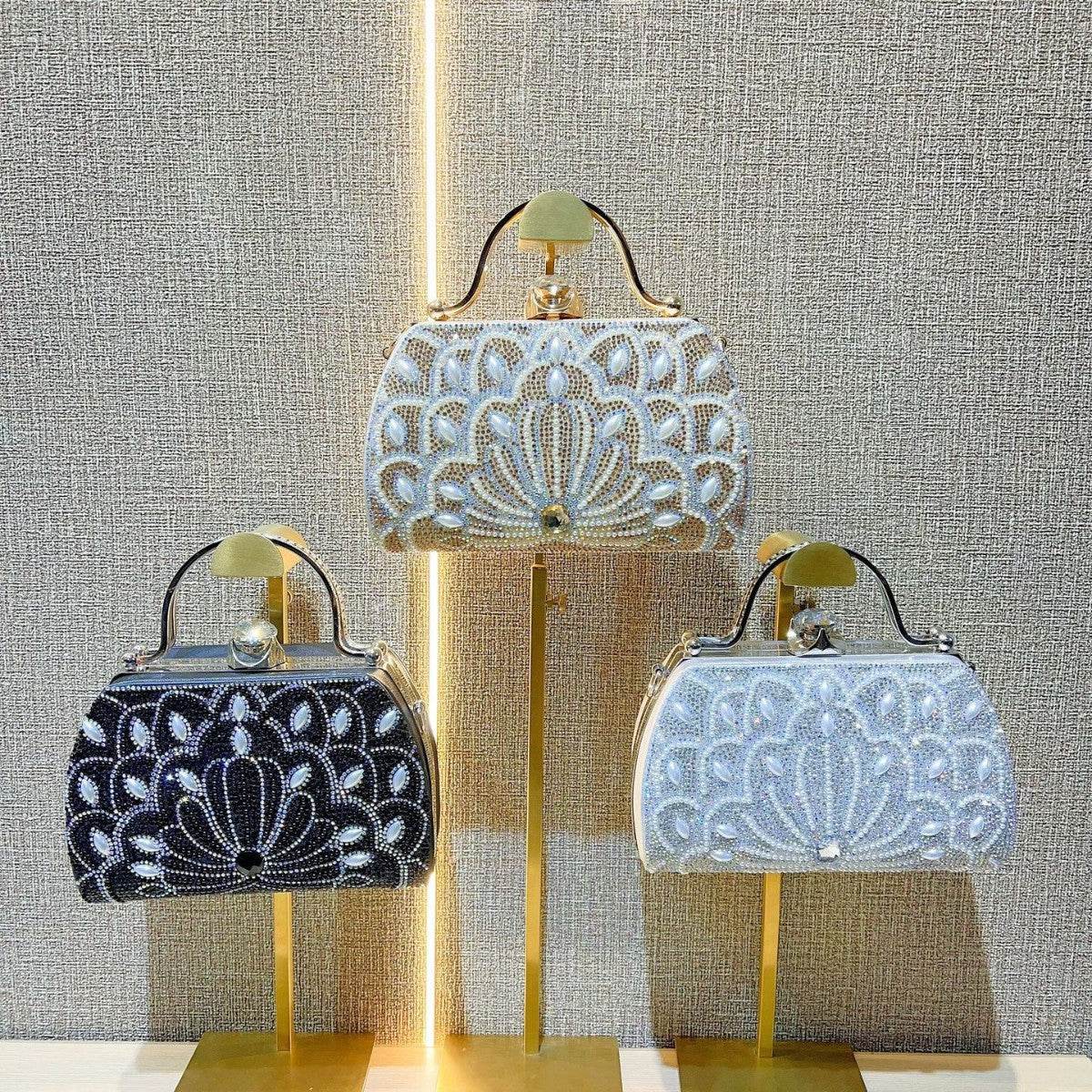 Buycenter Women's Rhinestone Handbag - Solid Color, Stylish Clutch Bag - Buy Center