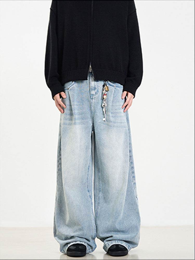 Retro Washed Blue Jeans for Men & Women - Straight Leg, Mid Waist - Buy Center