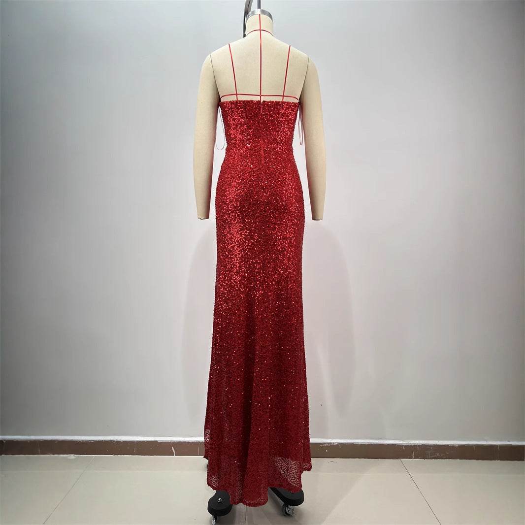 Drop-Shaped Diamond Red Paillette Dress - Sexy Low-Cut Tube Style - Buy Center