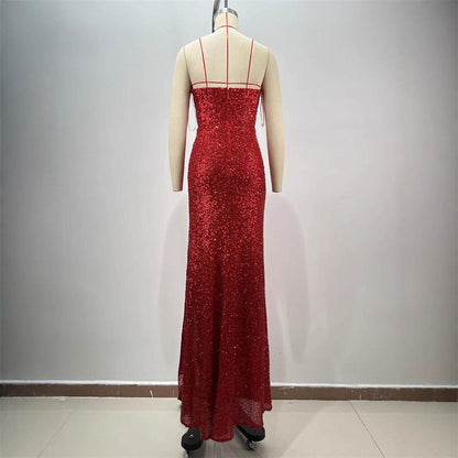 Drop-Shaped Diamond Red Paillette Dress - Sexy Low-Cut Tube Style - Buy Center