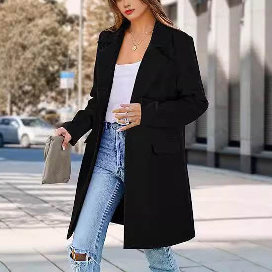 Women's Woolen Cardigan Coat - Stylish Rose Red, Green, Yellow, Black - Buy Center