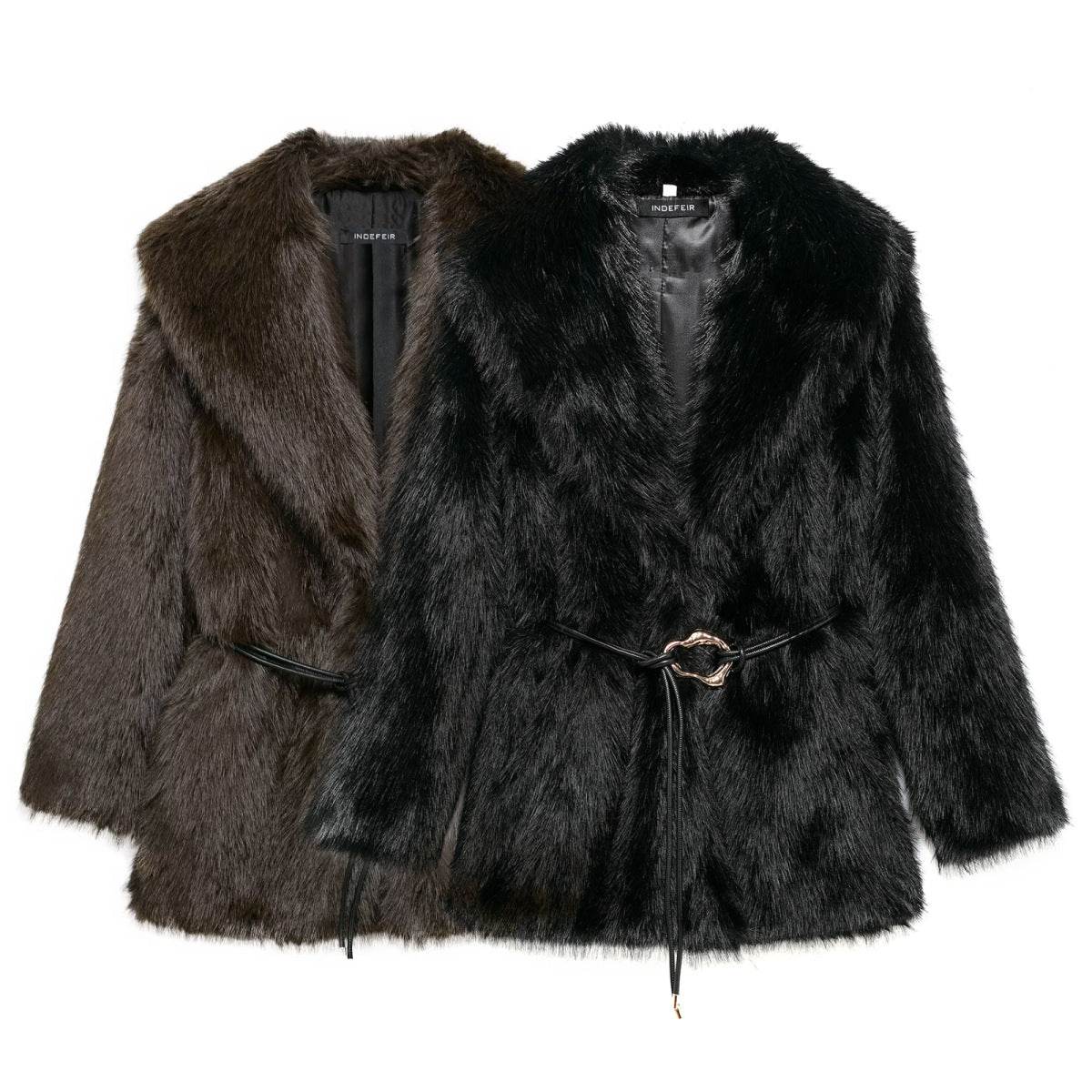 New Faux Fur Lapel Coat - Stylish Waist Tight Jacket for Chic Looks - Buy Center