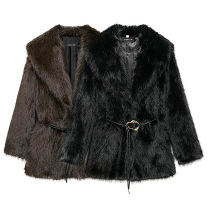 New Faux Fur Lapel Coat - Stylish Waist Tight Jacket for Chic Looks - Buy Center