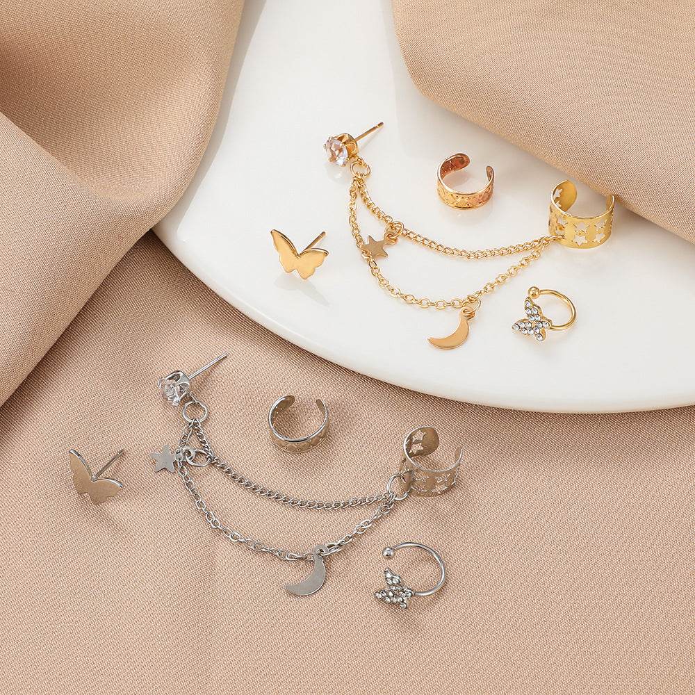 Elegant Rhinestone Butterfly Non-Piercing Earrings Set - 4 Stylish Pieces - Buy Center