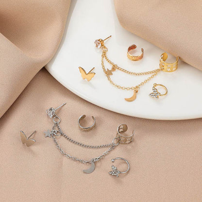 Elegant Rhinestone Butterfly Non-Piercing Earrings Set - 4 Stylish Pieces - Buy Center
