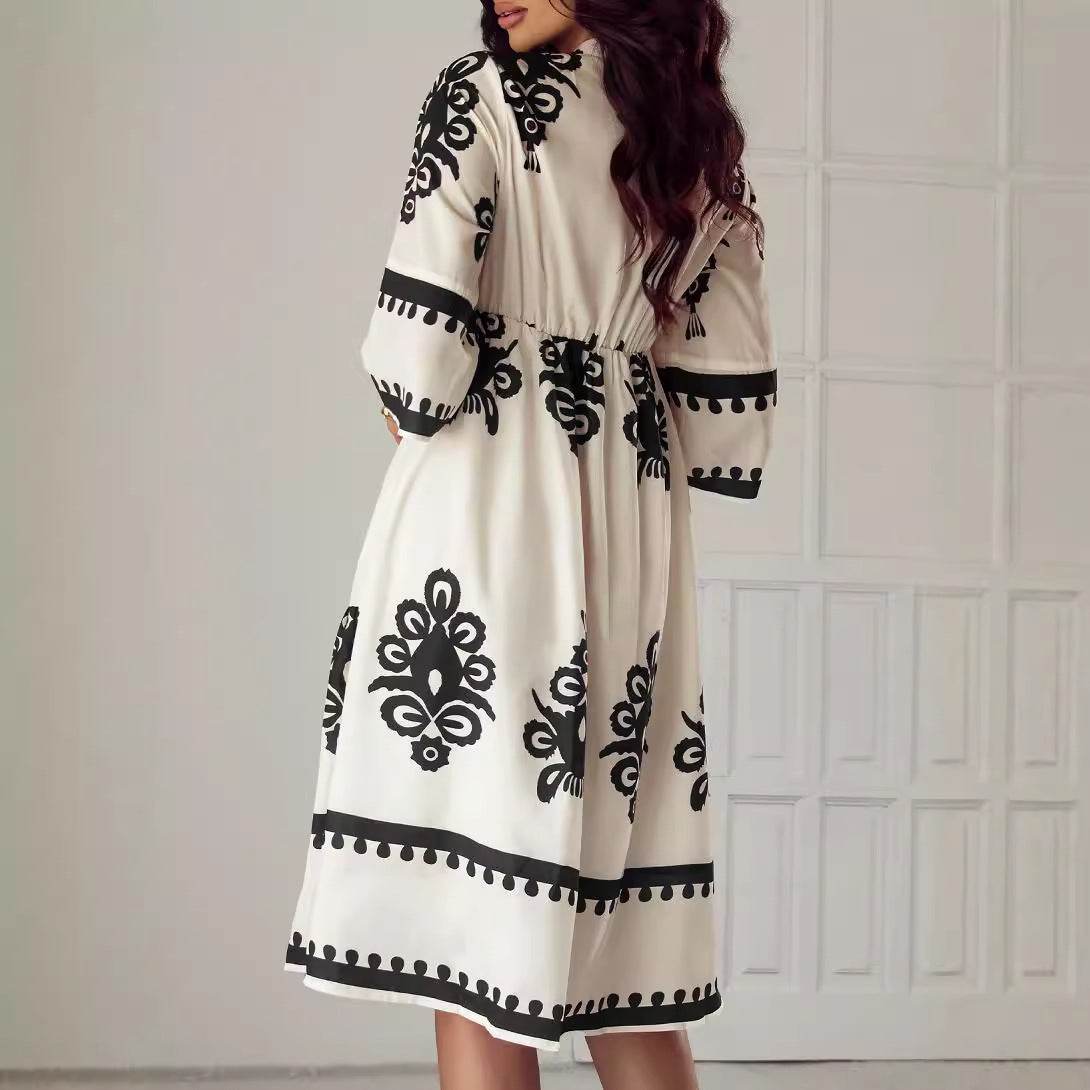 Buycenter Women's Lace-up Dress - Elegant Printed A-Line Skirt - Buy Center