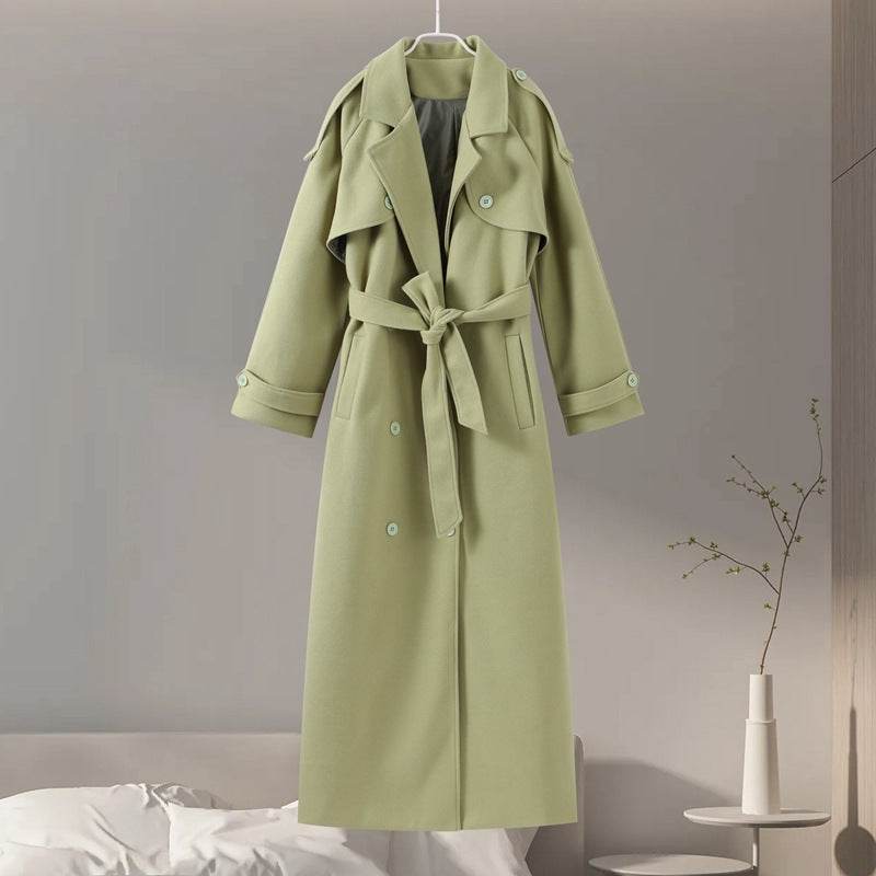 Stylish Women's Lapel Lace-Up Long Coat - Warm Woolen Trench 2025 - Buy Center