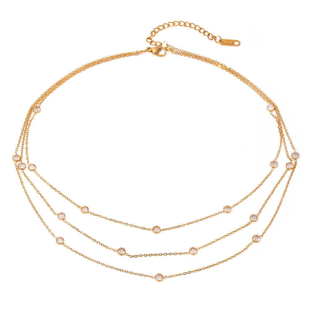 Elegant 18K Gold Three-Layer Necklace - Stylish Titanium Steel Jewelry - Buy Center