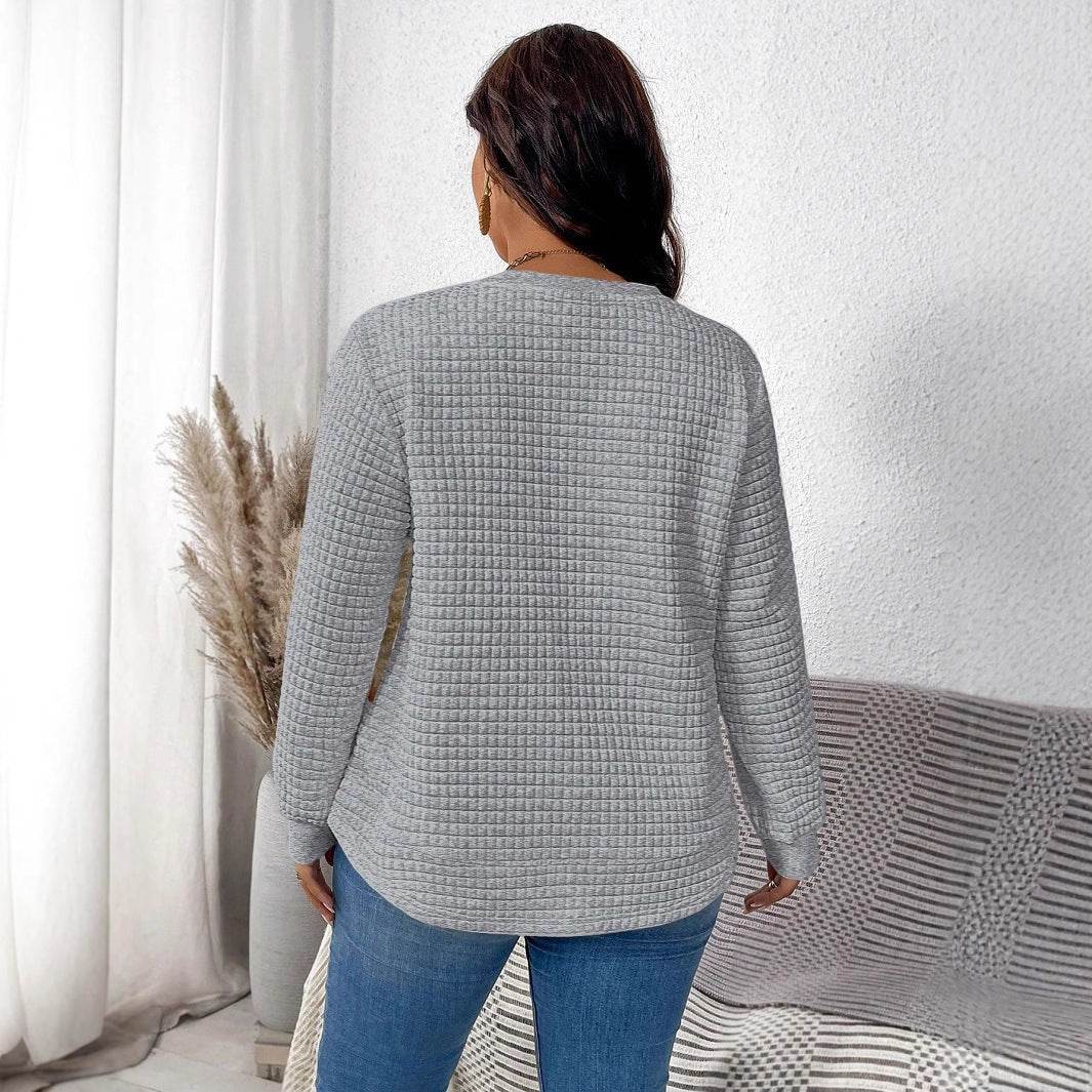 Women's Casual Pullover Sweater - Solid Color Plaid, Sizes XL to 5XL - Buy Center