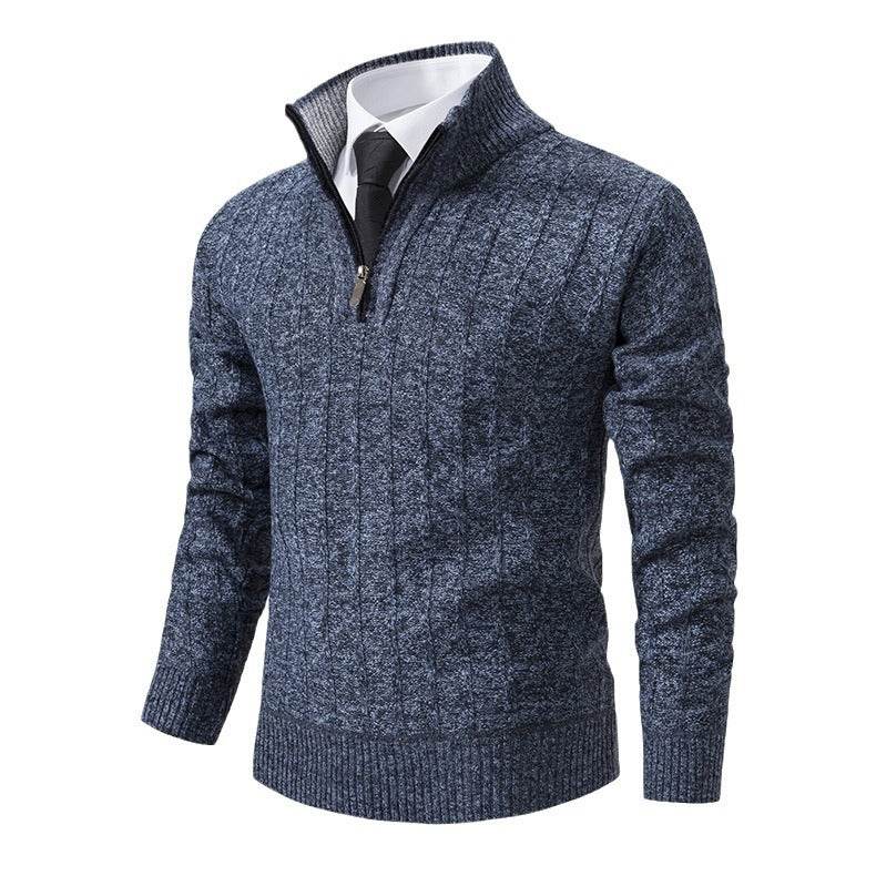 Men's Half-Zipped Stand Collar Fleece Sweater - Stylish & Warm Essentials - Buy Center