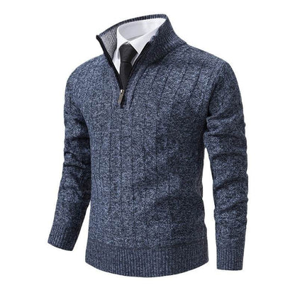 Men's Half-Zipped Stand Collar Fleece Sweater - Stylish & Warm Essentials - Buy Center