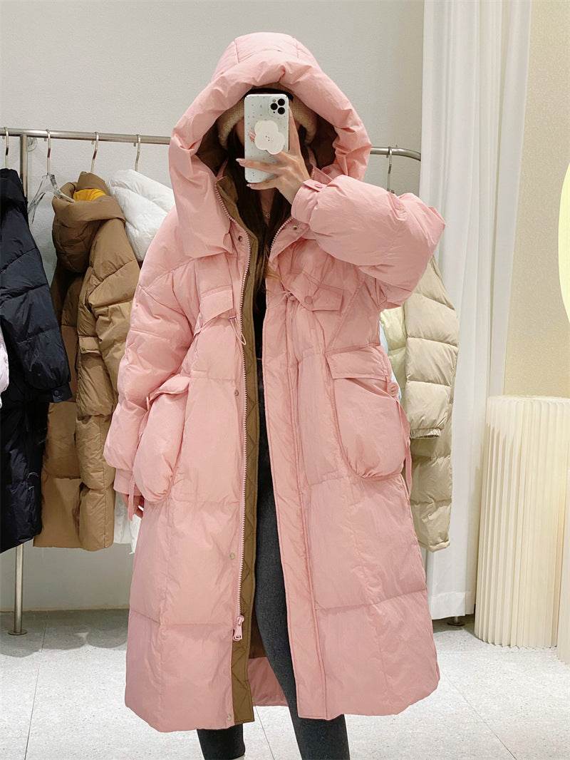 Buycenter Women's Over-the-Knee Quilt Down Jacket - Korean Style, Thick & Cozy - Buy Center