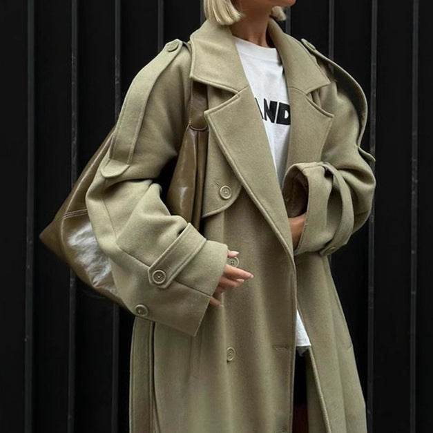 Stylish Women's Lapel Lace-Up Long Coat - Warm Woolen Trench 2025 - Buy Center