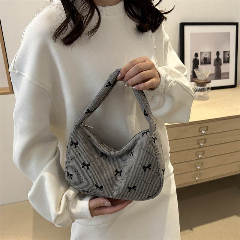 Buycenter Corduroy Fashion Hand Cloth Suitcase - Stylish Gray & Milky White - Buy Center