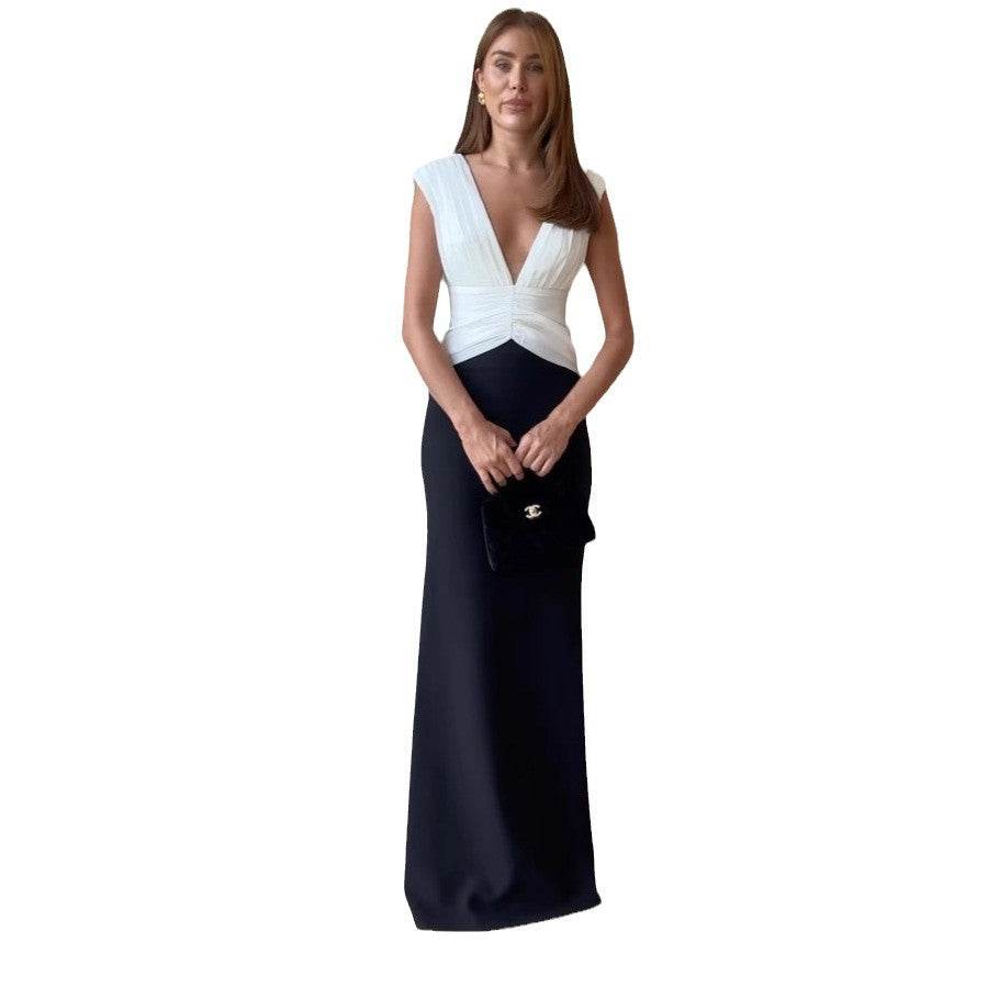 Elegant High-End Stitching Hip Long Dress - Sleeveless Design for Women - Buy Center
